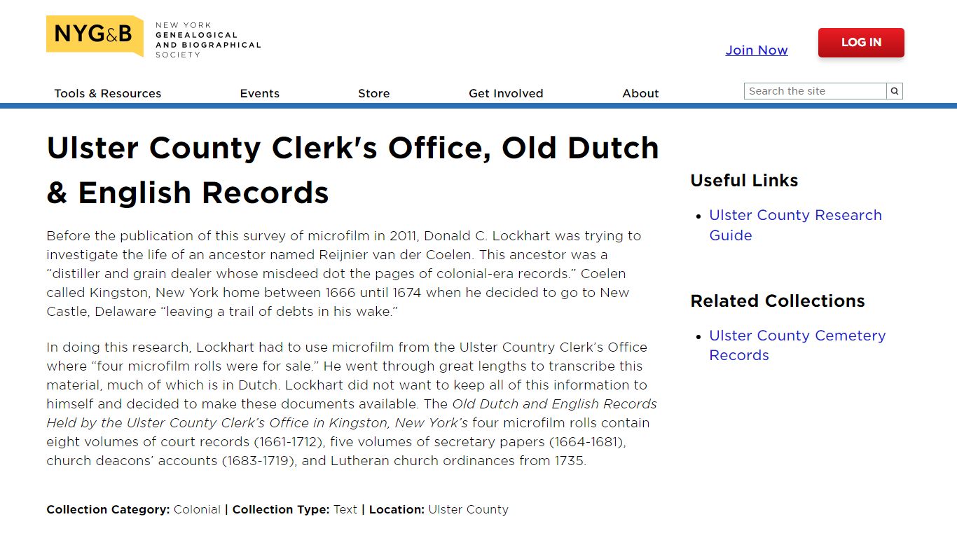 Ulster County Clerk's Office, Old Dutch & English Records ...